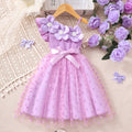Girls' dress for toddlers and young children, 3d floral appliqué polka dot mesh dress