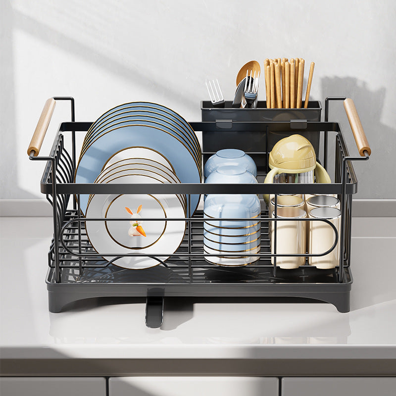 Stainless steel bowl rack, kitchen rack, countertop, household single-layer drain tray rack, large-capacity tableware and dish storage rack