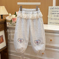 Girls' autumn new casual pants, active pants, stylish and trendy lace-trimmed joggers, trendy sweatpants for baby girls