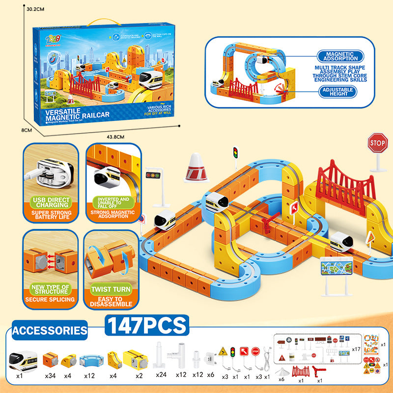 hot-selling electric magnetic track car, mini high-speed train, children's educational toy, building block set, magical 3d toy