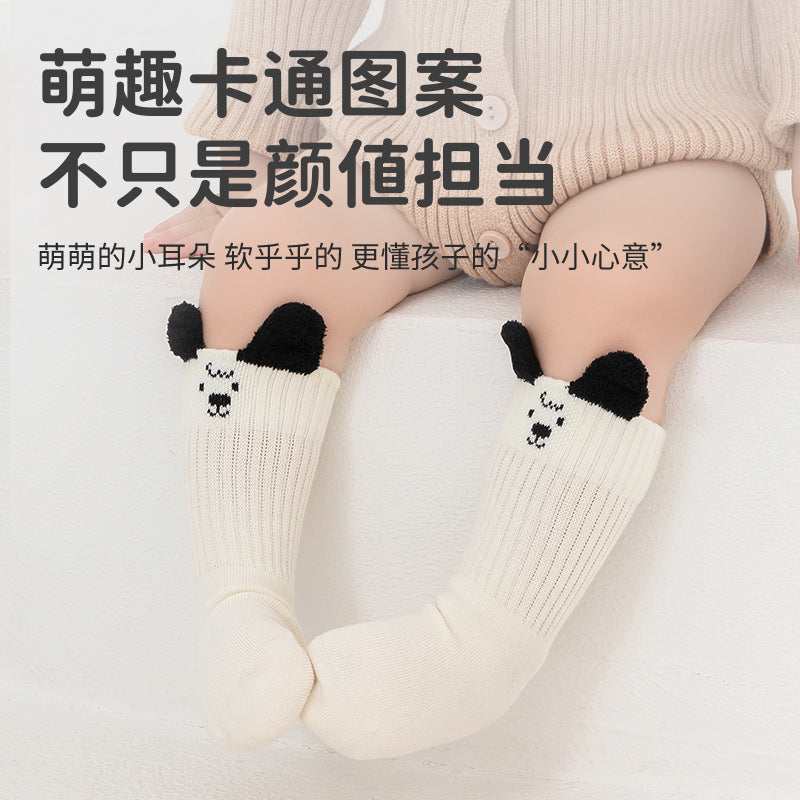 Babylon children's socks solid color ear lifting combed cotton cartoon knee socks autumn boneless cute newborn infant socks