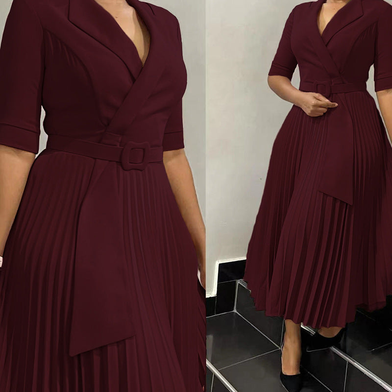 D3291 women's foreign trade dress,  autumn/winter new arrival, ol style fashion suit collar pleated waist plus size african dress