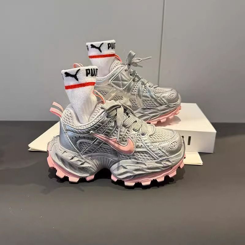 Dad shoes silver powder  spring summer high-looking new arrival breathable trendy sports shoes soft bottom western style running shoes trendy
