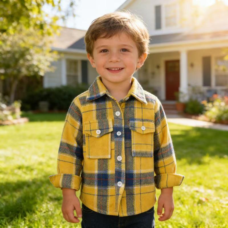 New spring children's clothing: boys' long-sleeved plaid shirt - korean style