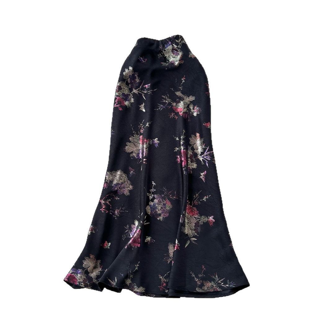 Lightly mature style classy sense hot stamping printing fishtail skirt for women 2025 summer high waistslimming look satin hip mid-length skirt