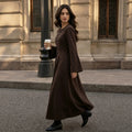 cross-border fashion: vintage-inspired, elegant, and versatile long dress with round neck, button-down design, and pleated detailing