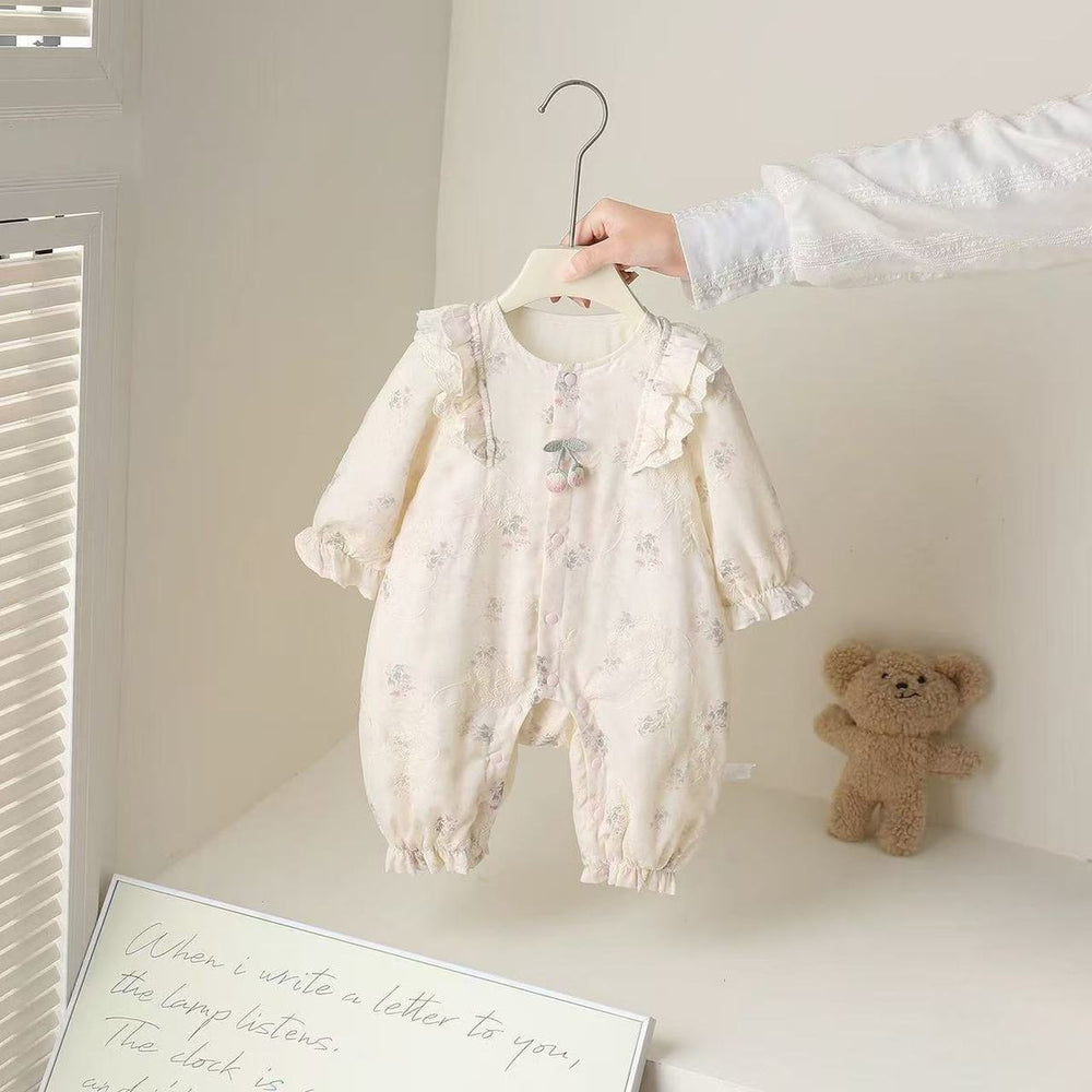 Spring outfit chic romper baby girl floral jumpsuit double layer coat princess style newborn clothes
