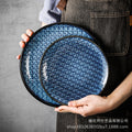 Kiln-turned-blue, high-value western-style dessert stylish plate, retro texture ceramic steak plate, round plate, restaurant and hotel