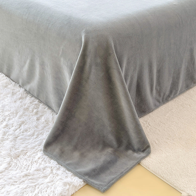 Solid color milk fleece four-piece set, shell edge waffle quilt cover, winter coral fleece sheet quilt cover, bed three-piece set