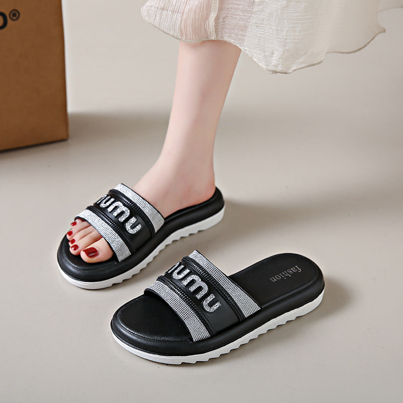 Women's summer new arrivals: unique chunky platform sequin slides - versatile indoor/outdoor non-slip thong sandals
