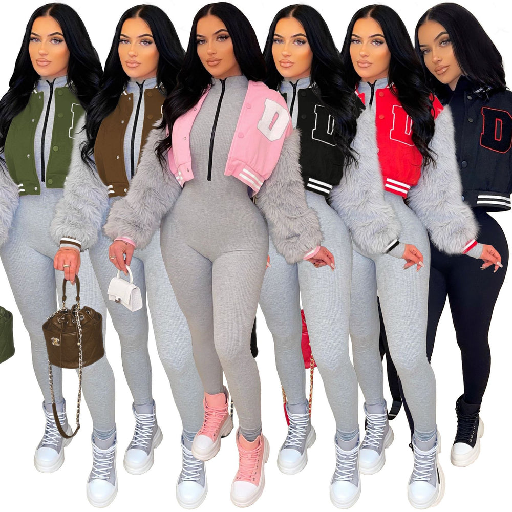 Source factory cross-border e-commerce hot-selling european and american women's fashion casual wool sleeve short baseball jacket outwear