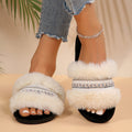 Woven diamond strip indoor and outdoor casual wool slippers 2024 fall and winter floor mops bedroom home long hair slippers