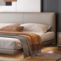 Italian normcore genuine leather suspended bed master bedroom double bed modern casual sensor light thin bedside suspended bed