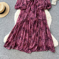 French lady style printingloosedress women's spring & falllong sleeves strap waist a-line long skirt slimming lookelegant skirt