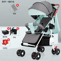 Four-wheel one-button folding, reclining - mint green - cotton padded bottom frame
