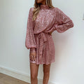 2025 european and american cross-border e-commerce evening gown: gold, slim-fit, tie-waist, long-sleeve, sequined, open-back dress