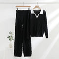 Trendy knit set:  autumn new korean style half-open collar pullover knit top & casual pants two-piece set