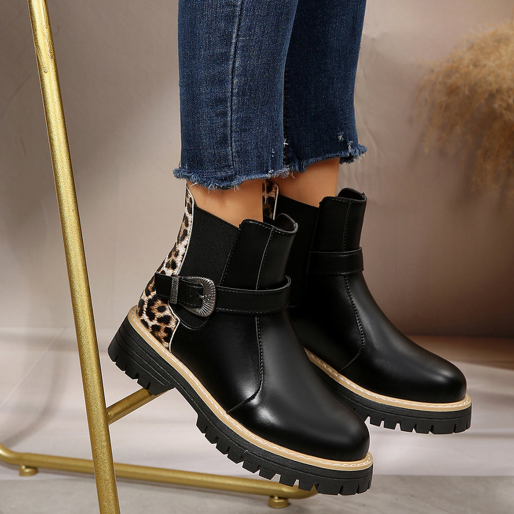 Plus size british style martin boots for women - new autumn/winter  collection - round toe, chunky sole, leopard print, versatile women's boots