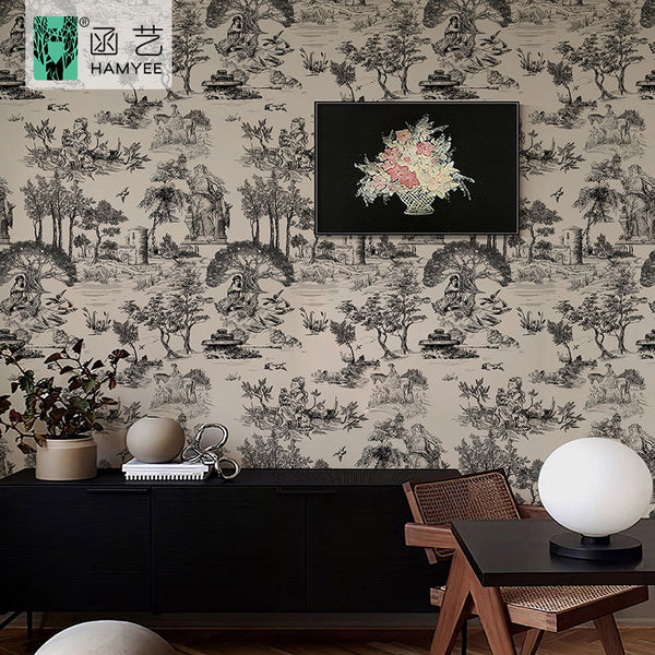 Vintage Nordic thickened wallpaper black and white gray waterproof wallpaper with glue bedroom wall renovation background wall sticker self-adhesive