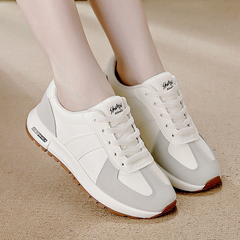 plus size women's shoes - new spring/autumn leather sneakers - korean style versatile flat casual soft sole running shoes