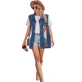 Real shot  fashion cross-border  new arrivalretro geometric denim color block vest outwearloosecasual women