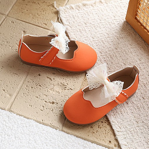 new girls' flats: lace-trimmed, big bow, soft-soled first walker shoes for toddlers - solid color princess style
