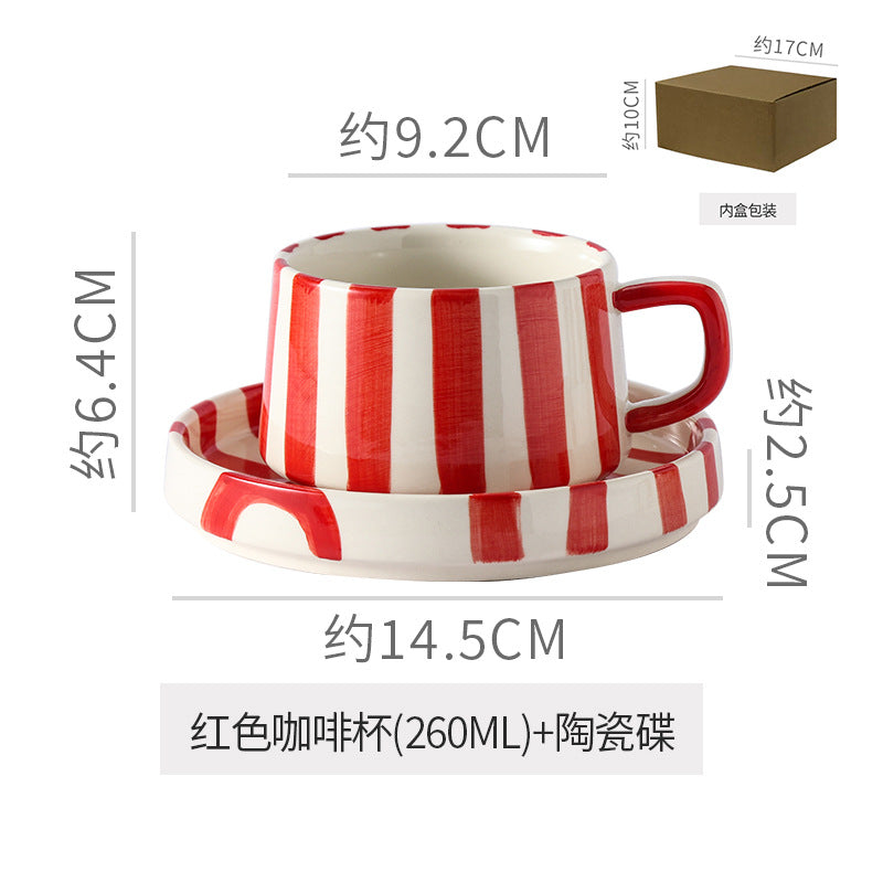 Instagram-worthy creative ceramic coffee mug set - premium striped design, perfect for office afternoon tea, exquisite latte art, and a thoughtful gift. includes mug and saucer