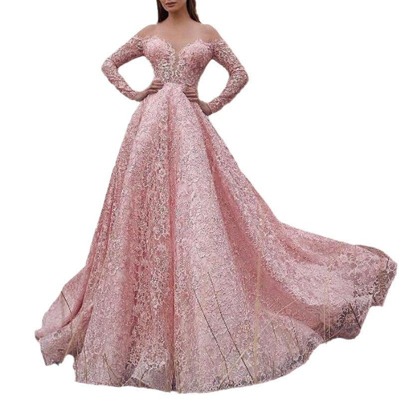 summer new arrivals: european & american style sexy cutout off-the-shoulder embroidered wedding dress/gown with a flowy skirt