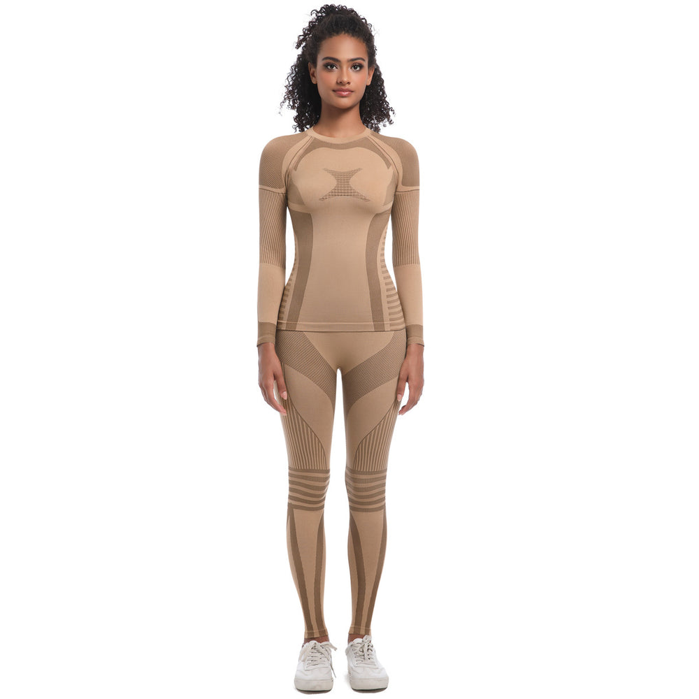 European and american new arrival seamless yoga set - breathable, quick-drying long sleeve activewear for sports, skiing, outdoor running, and fitness
