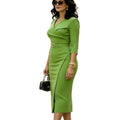 fashion seven-sleeve v-neck office evening party bodycon professional dress