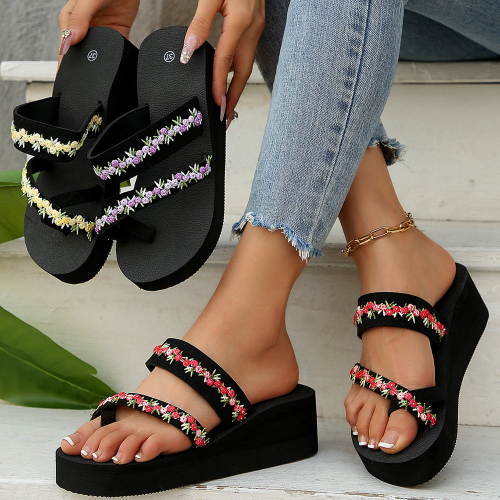 Beach vacation flower flip-flops women's summer fashion outwearthick solepopular slippers insnew arrival beach sandals