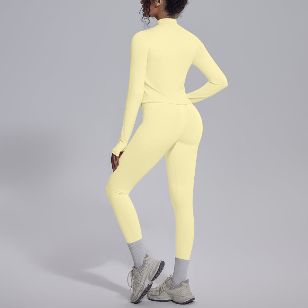 European and american seamless yoga set - slim fit zipper jacket & peach lift butt leggings - women's activewear workout outfit