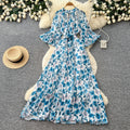French chic floral print loose-fit dress - women's summer long sleeve a-line maxi dress - elegant and flattering, perfect for a sophisticated look