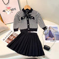 Exclusive tweed styletwo-piece setbowsgirl knitting skirt