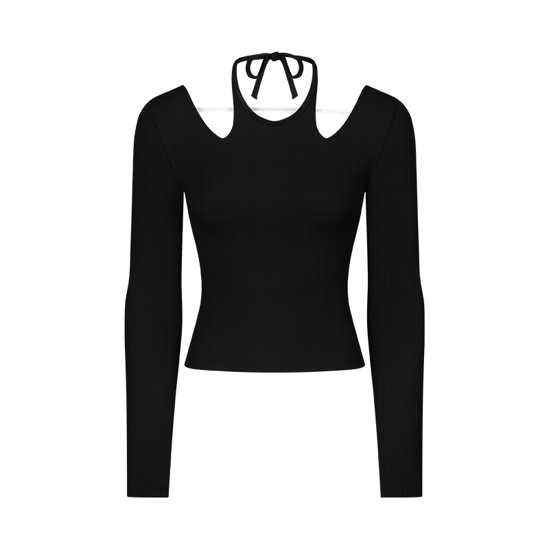 Vertical ribbed 2.0 sexy halter dance sports long sleeves silmslimming look pilates yoga clothes daw027