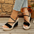 plus size cross-border elegance wedge shoes candy color suede elegance women's thick sole heels ankle strap breathable suede
