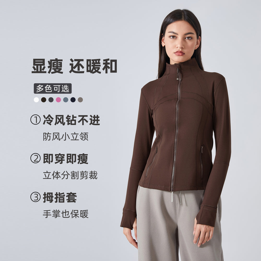 Fall and winternew arrival thin velvet yoga wear topsoutwear women's waist slimming look running heattechlong sleeves fitness wear daw178