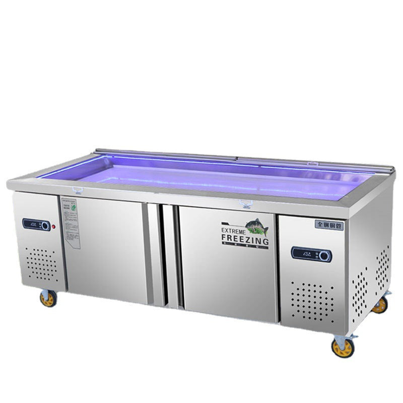 Stainless steel ice cream display case, commercial horizontal freezer, dual-temperature fresh food storage, stainless steel ice cream display counter