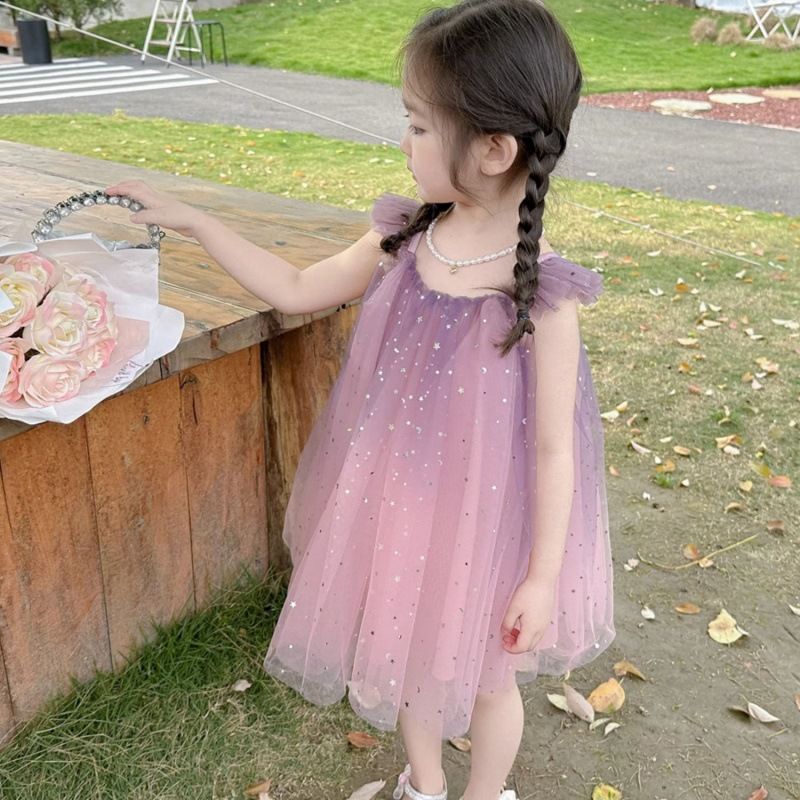 Girls'  new princess dress, stylish children's konjac purple dress, summer formal wear, baby dress, summer style