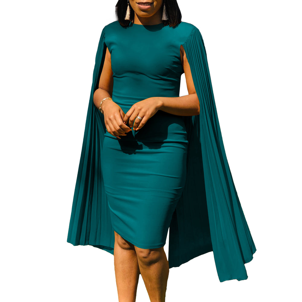D3303 independent station export women's fashion solid color round neck pleated shawl banquet party evening dress dress