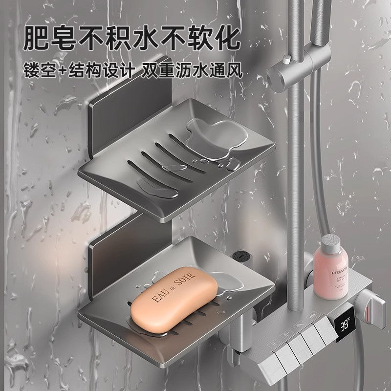 Gun Gray Bathroom Soap Box Space Aluminum Creative Drain No Punching Soap Dish Bathroom Shelf Wall Mounted