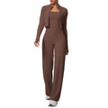 pure color brushed tight tank top wide-leg long three-piece set sports running fitness yoga suit