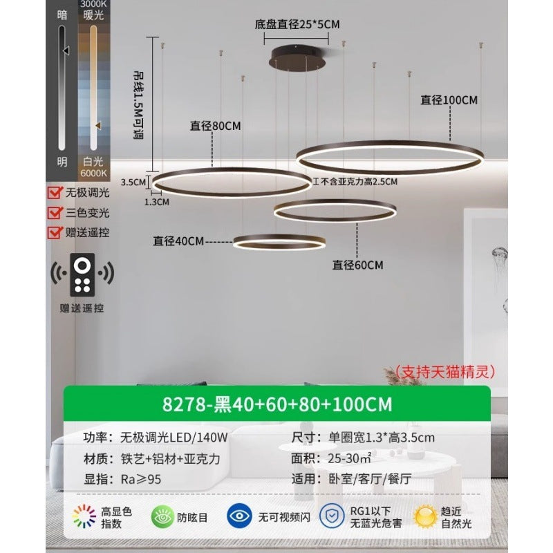 Circle of Light Living Room Chandelier French Postmodern Simple Light Luxury Dining Room Light Duplex Circle Hall Lighting 1