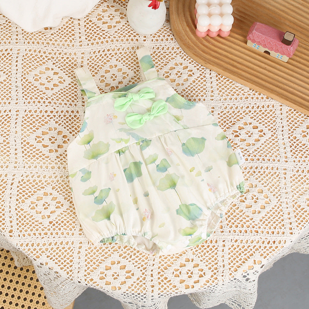 Baby girl clothes summer ultra-thin sling bag butt newborn baby one-piece full moon 100-day clothes fresh khaki