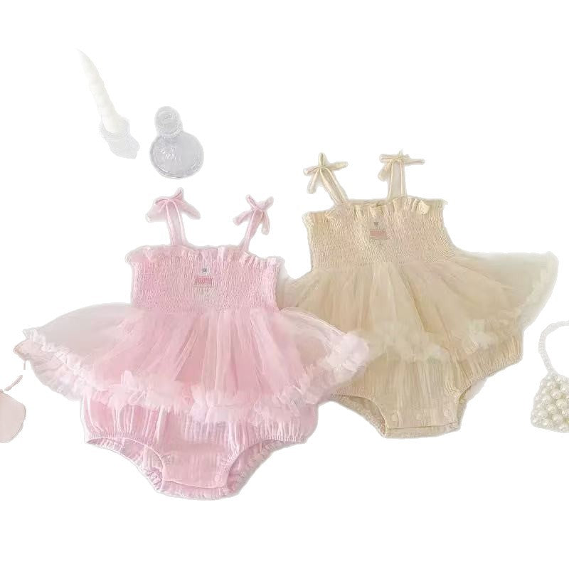 Newborn baby girl romper dress - summer lightweight princess style tutu skirt