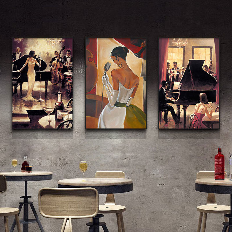 Bar decorative painting industrial style retro nostalgic beautiful woman oil painting box sofa background wall western restaurant red wine hanging painting
