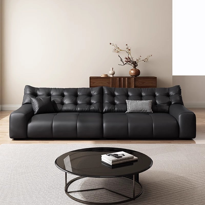 Italian normcore big black bear sofa living room genuine leather sofa first layer cowhide high back black leather sofa