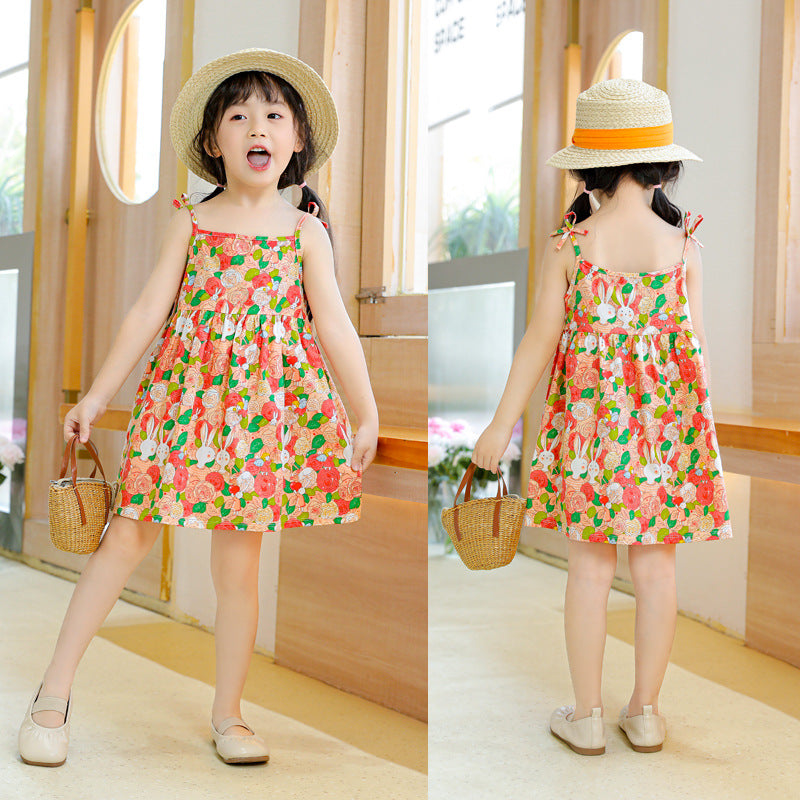 summer girls' dress, kids' trendy princess sundress, girls' dress, new children's floral dress