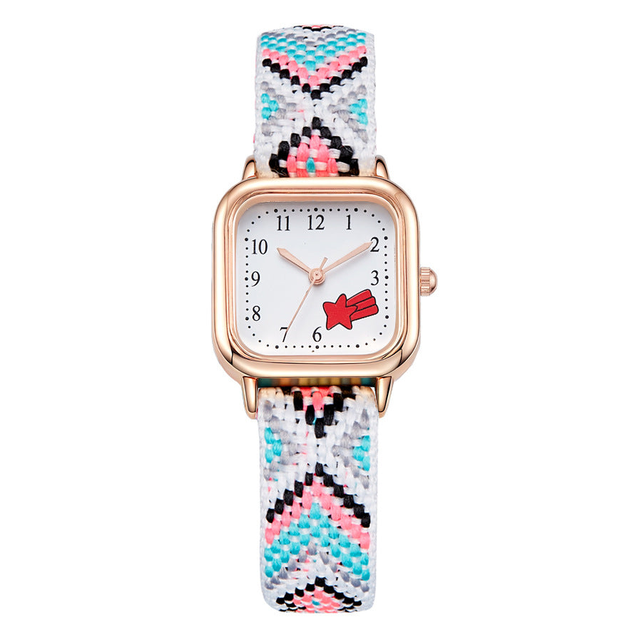 New braided cord square watch - versatile, mori girl style, fresh & cute, high-value, student-friendly, minimalist quartz watch - wholesale