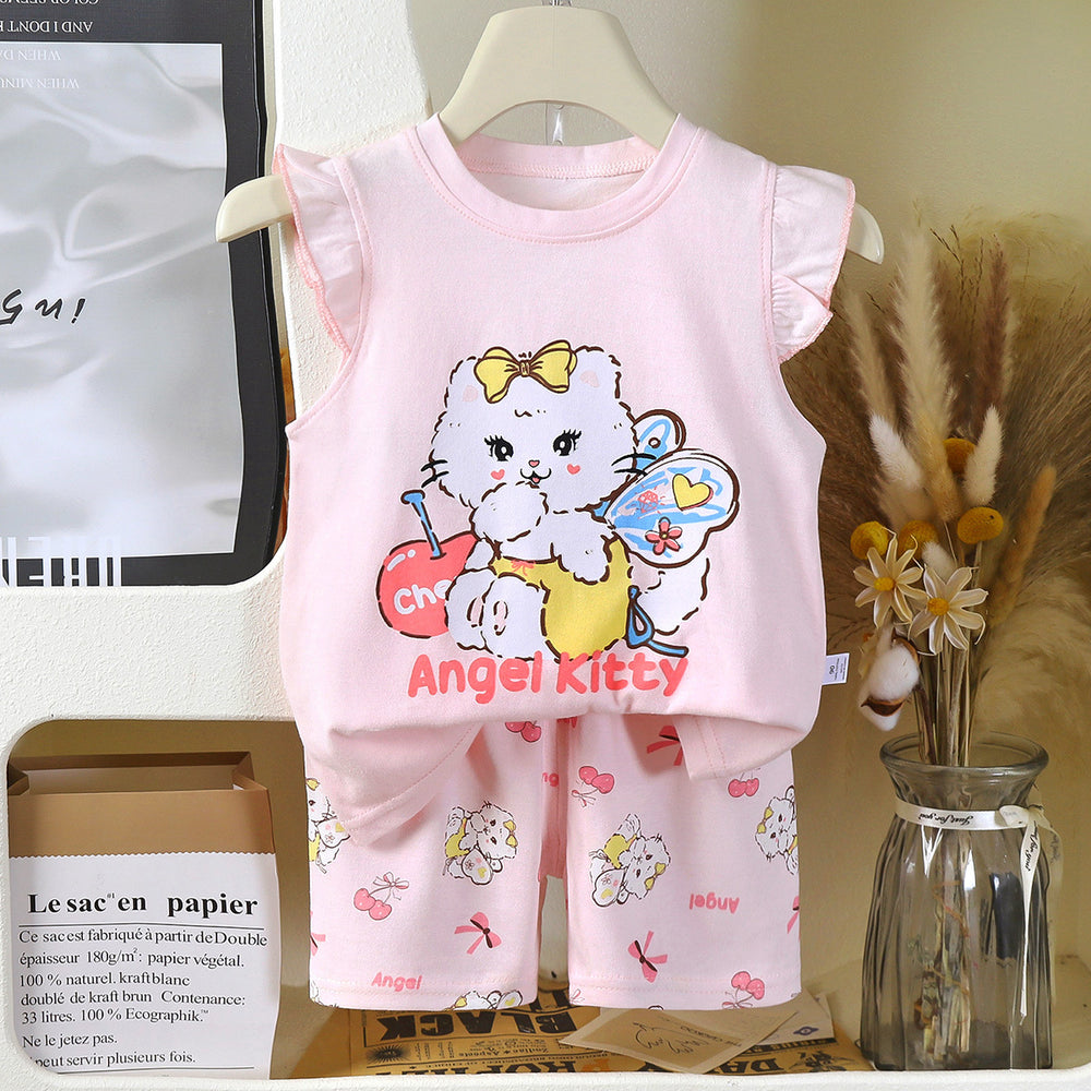 Kids' tank top set - summer new arrival: pure cotton girls' shorts outfit, korean style sleeveless set for baby boys and girls